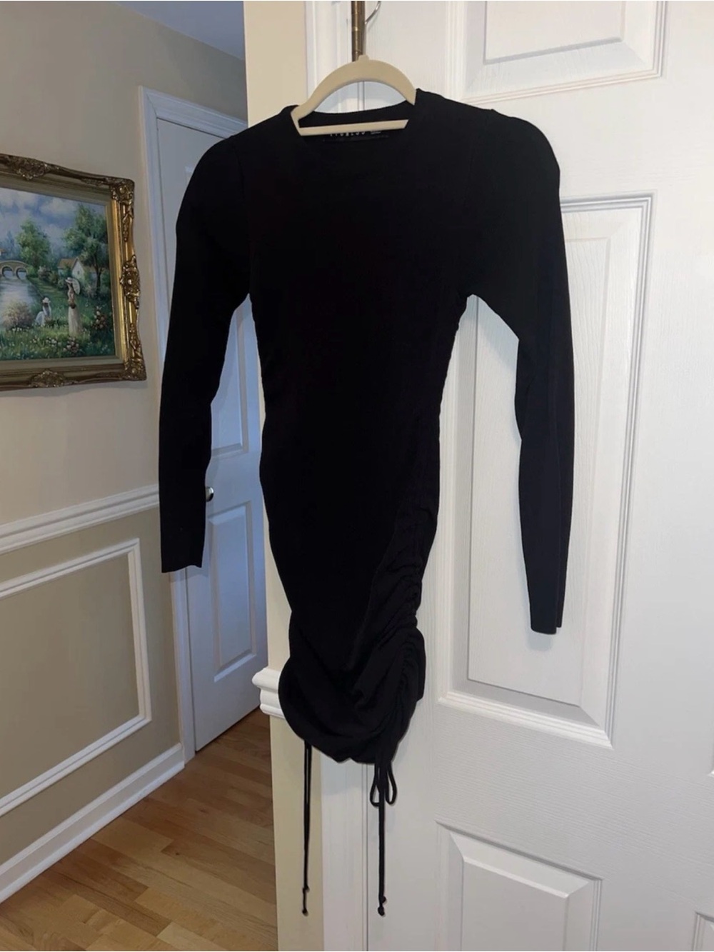 Lioness Black Ruched Knit Bodycon Dress Long Sleeve Size XXS